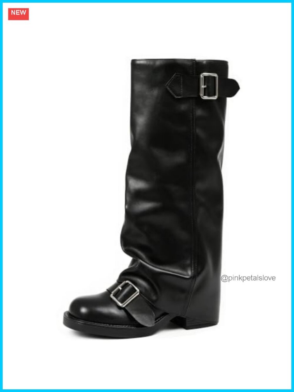 Fold Over Knee High Boots Women Slouchy Pull On Chunky Block Heel